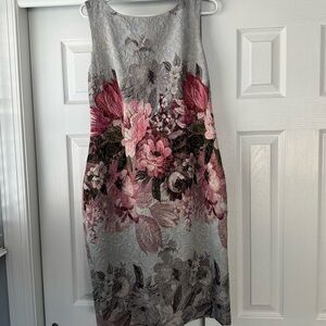 Beautiful Embossed Floral Sleeveless Dress - Pink, Blues, and Metallic Detail